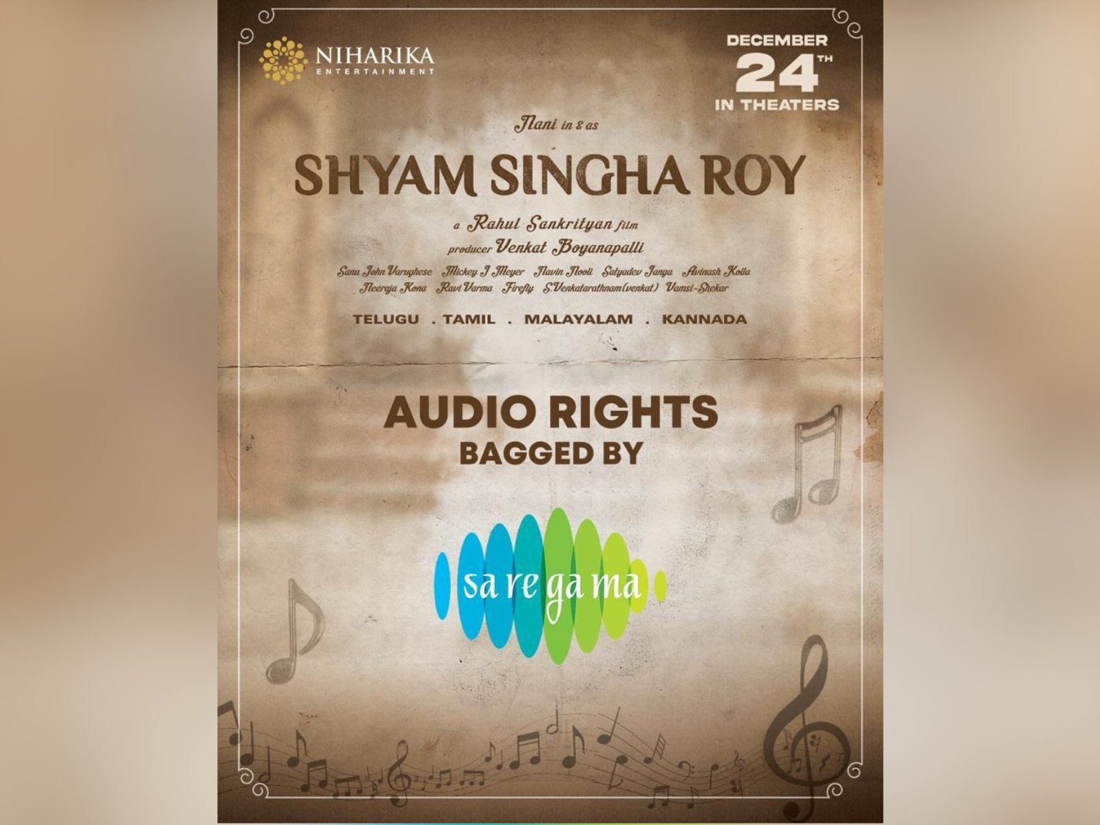 Saregama Bags Audio Rights Of Nani’s Shyam Singha Roy
