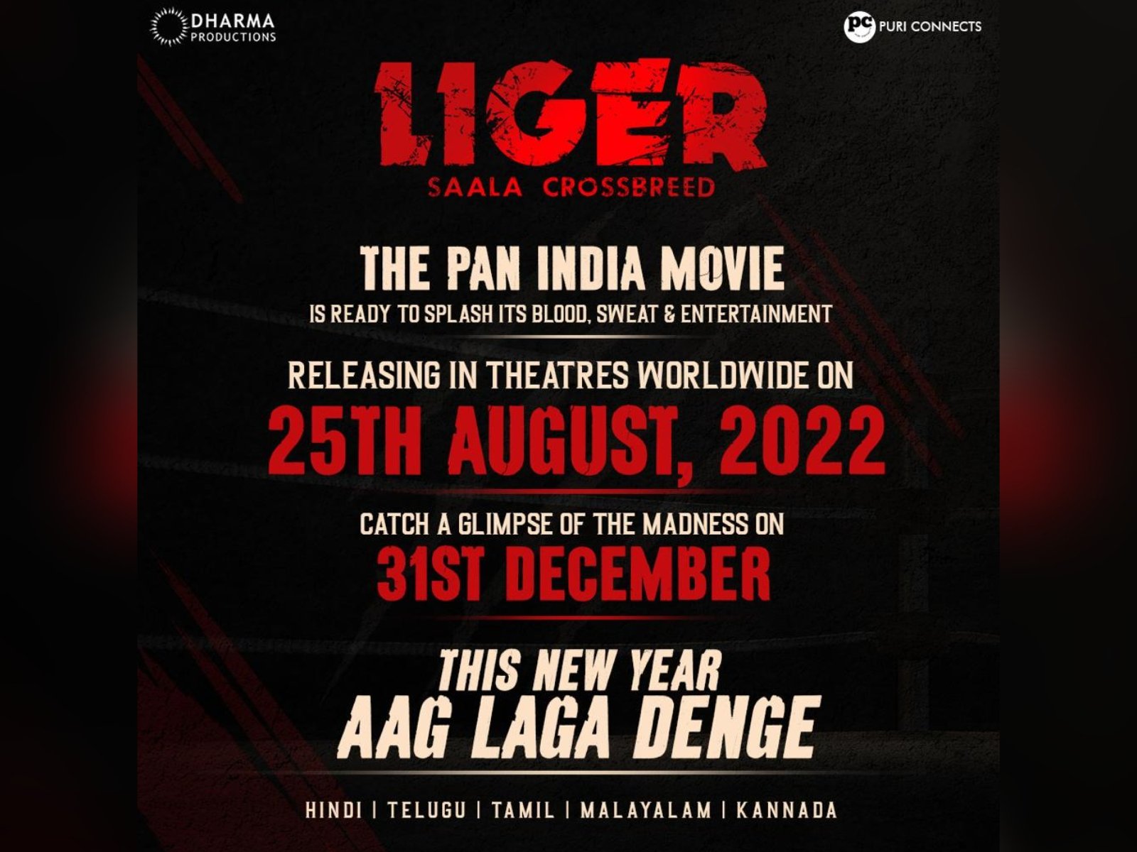 LIGER  Releasing In Theatres On 25th, August, 2022, Glimpse On 31st December