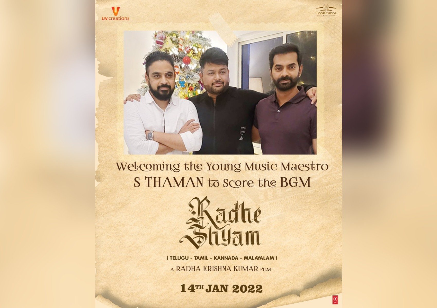 S Thaman is roped in for BGM For Radhe Shyam