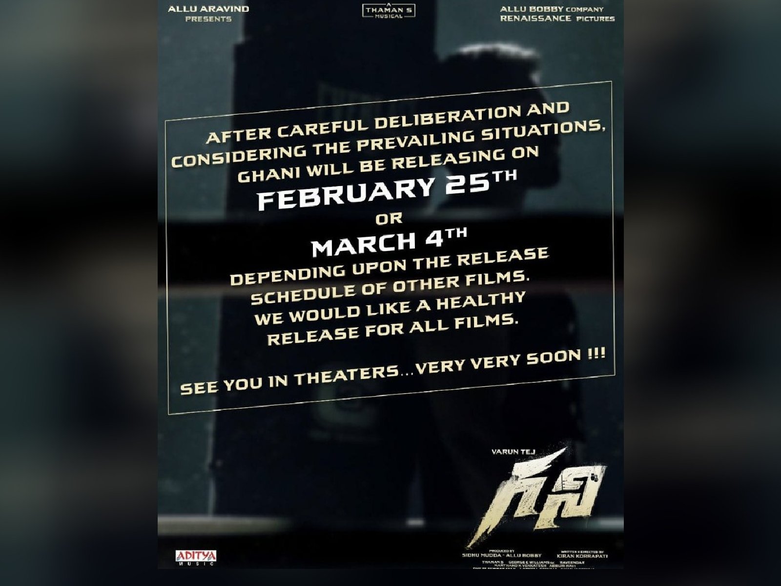 Ghani will hit the theatres either on February 25th or March 4th