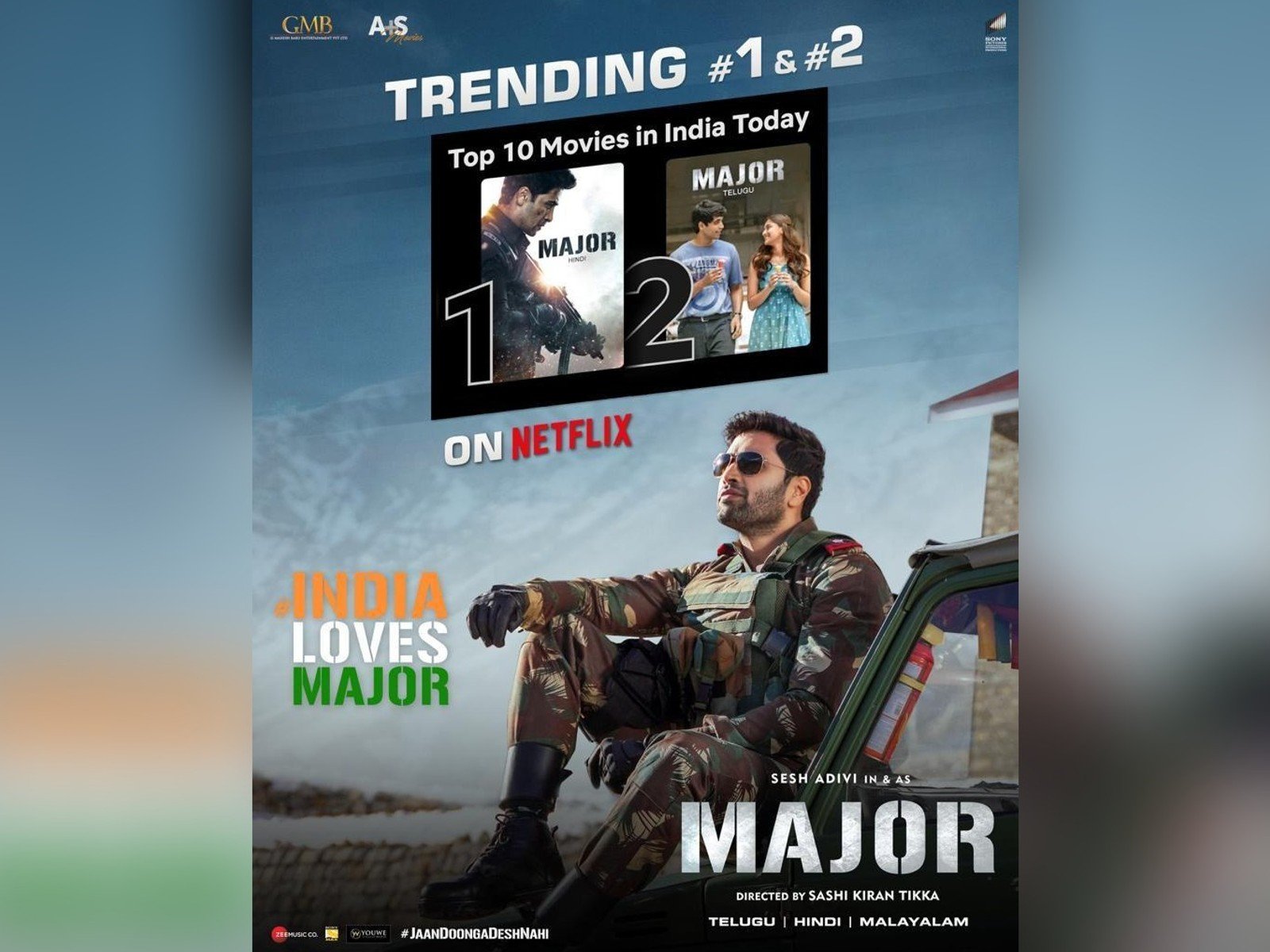 Adivi Sesh's Major Ranked Number 1 On Netflix Trends List