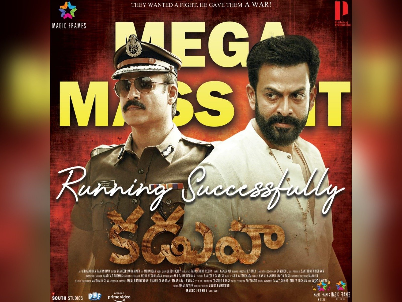 Prithviraj sukumaran 'Mega Mass Hit' kaduva grossed ₹15Crores worldwide
