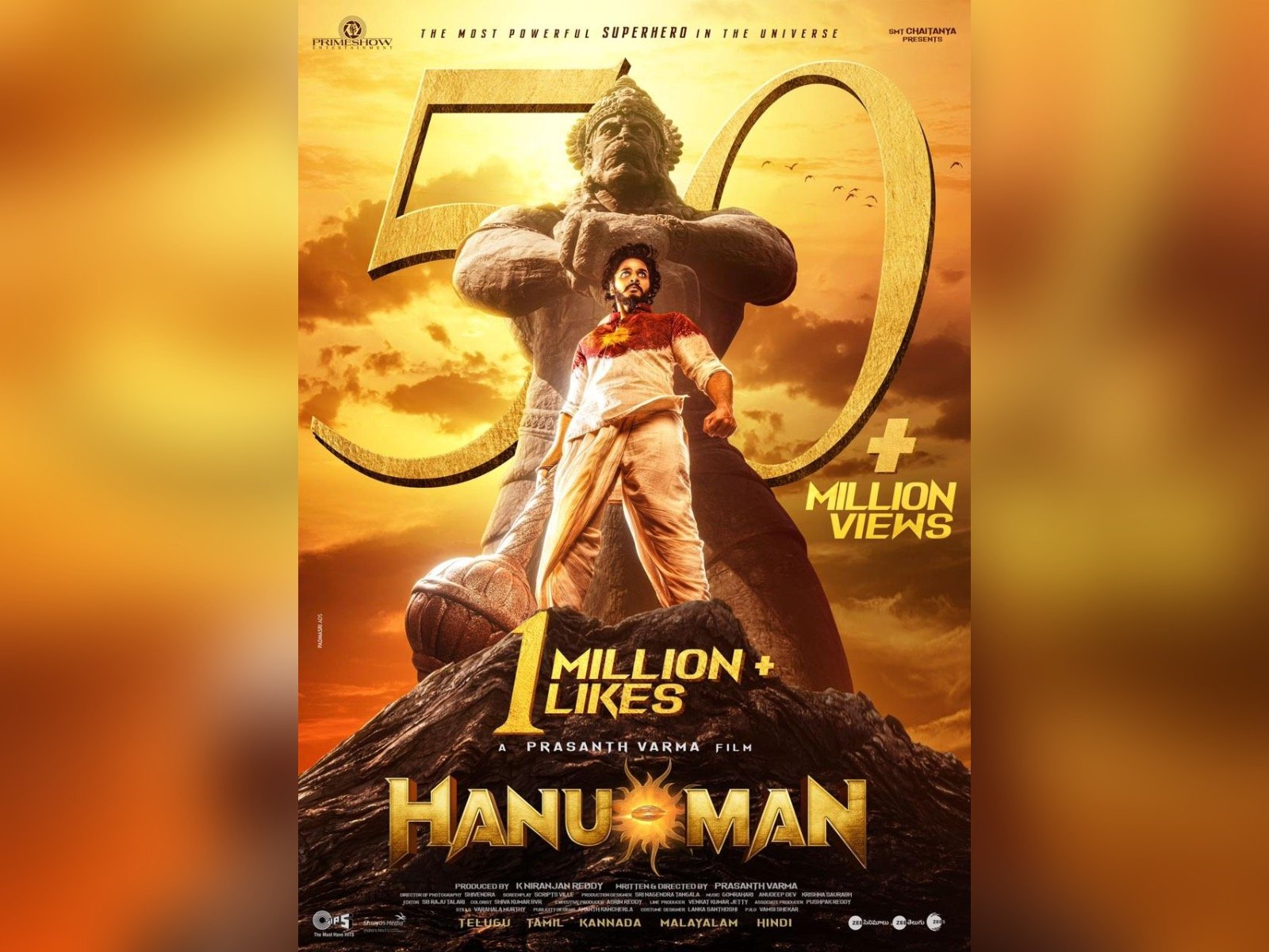 HANU-MAN Teaser Clocks 50 M+ Views, 1M+ Likes