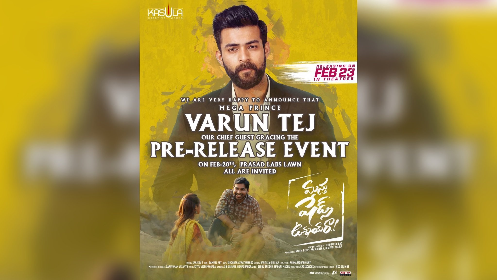 Mega Prince Varun Tej to attend the pre-release event of Masthu Shades Unnai Ra.