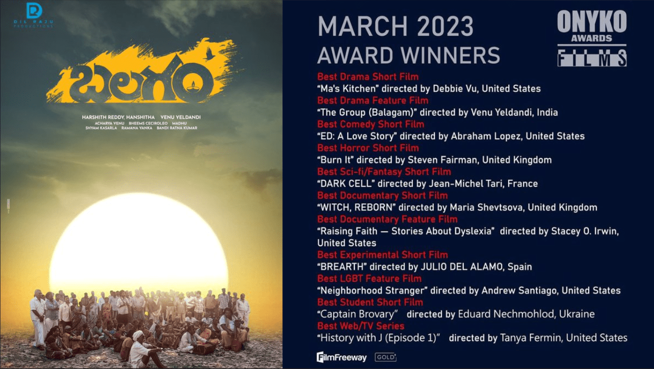 Priyadarshi's Balagam wins 'Best Drama Feature Film' at Onyko Film Awards in Ukraine!