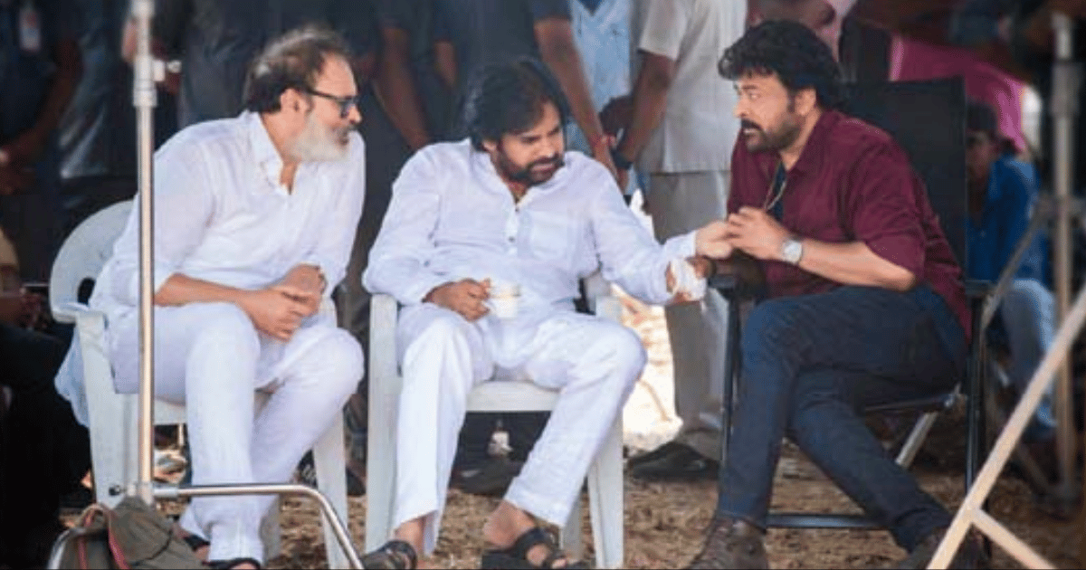 Pawan Kalyan catches up with Chiranjeevi on the set of Vishwambhara!
